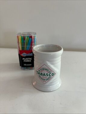 Tabasco White Ceramic Jar with Green and Red Diamond Logo